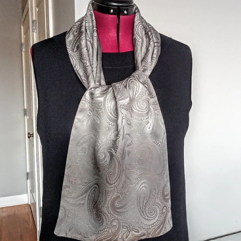 Liz Claiborne Grey Double-Sided Oblong Silk Scarf